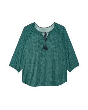 Ondine 3/4 Sleeve Peasant Blouse with Tassels | Navy / Teal