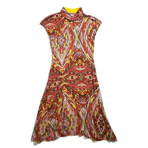 'Orange Ethnic' Printed Qipao Dress