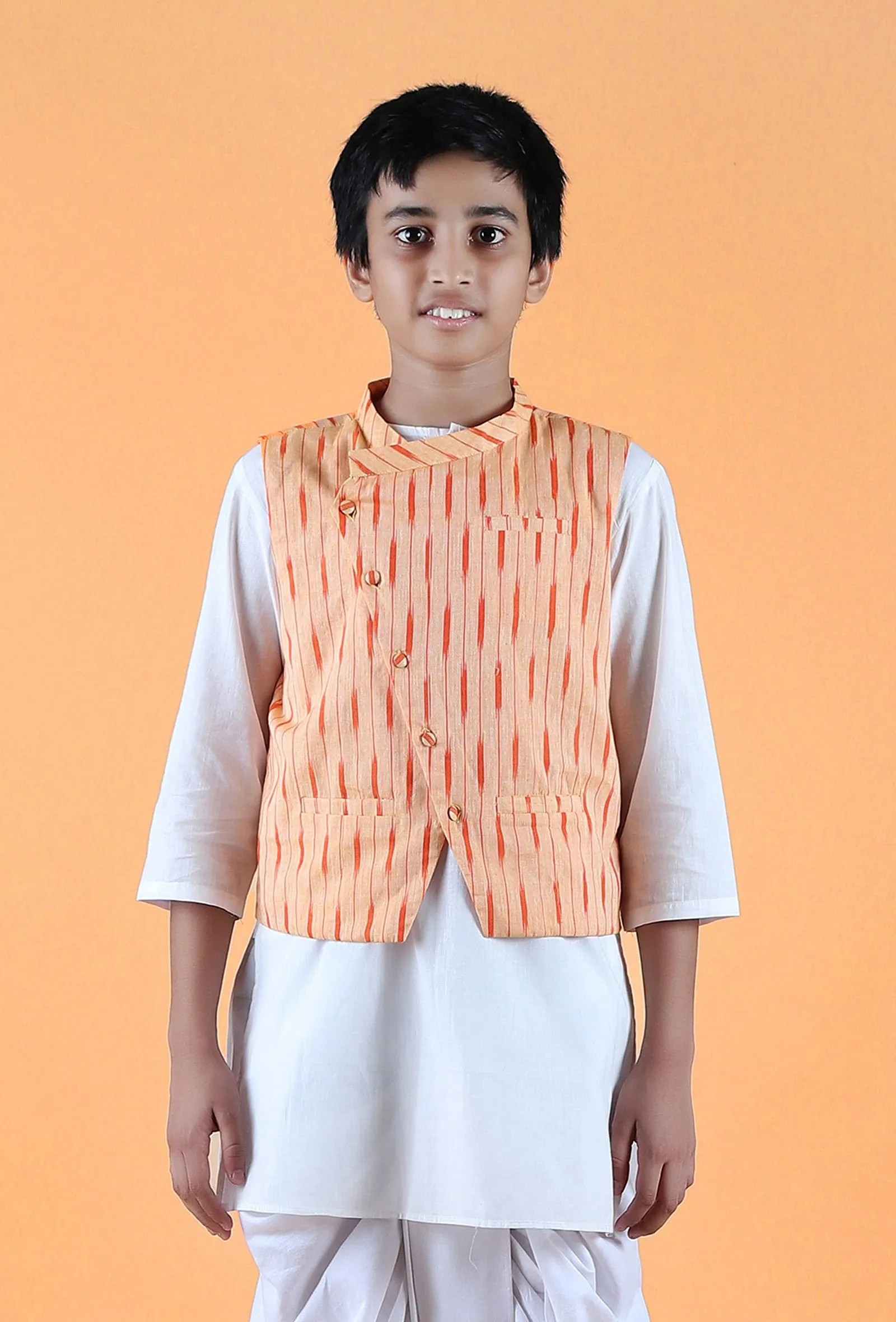 Orange Ikat Cotton Nehru Jacket