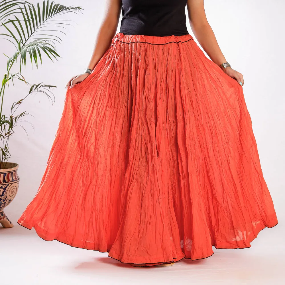 Orange - Kusumlata Plain Cotton Crinkle Long Skirt