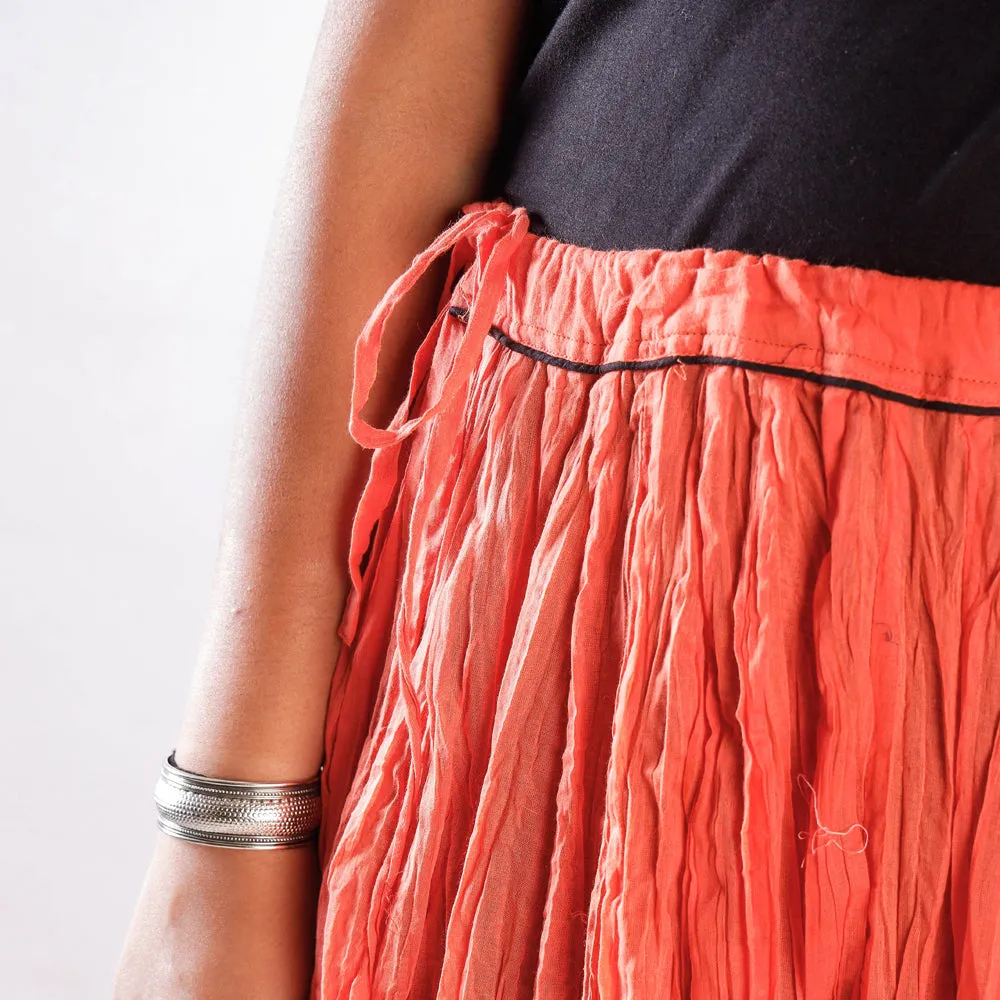 Orange - Kusumlata Plain Cotton Crinkle Long Skirt