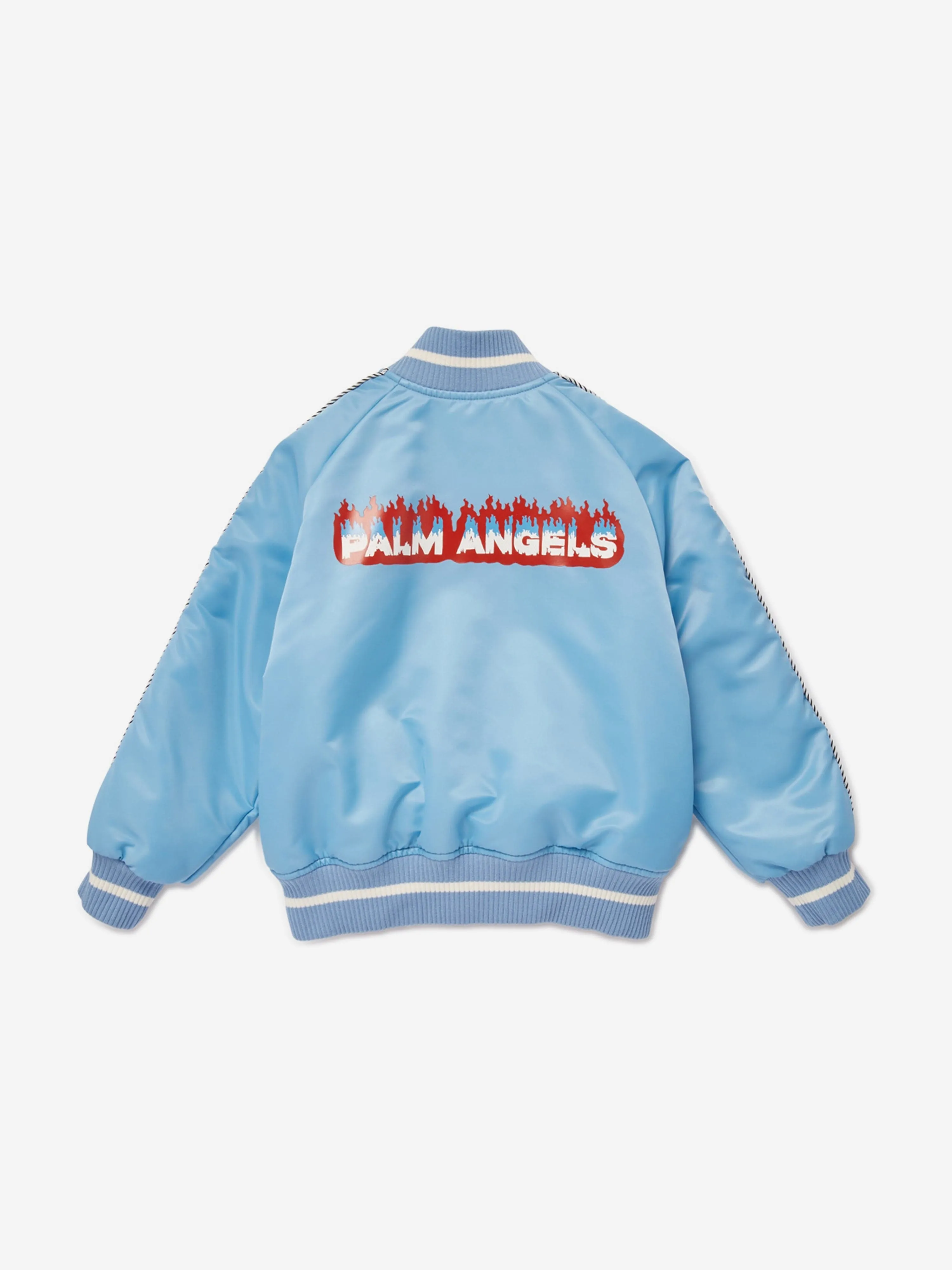 Palm Angels Boys Flames Raglan Bomber Jacket in Blue