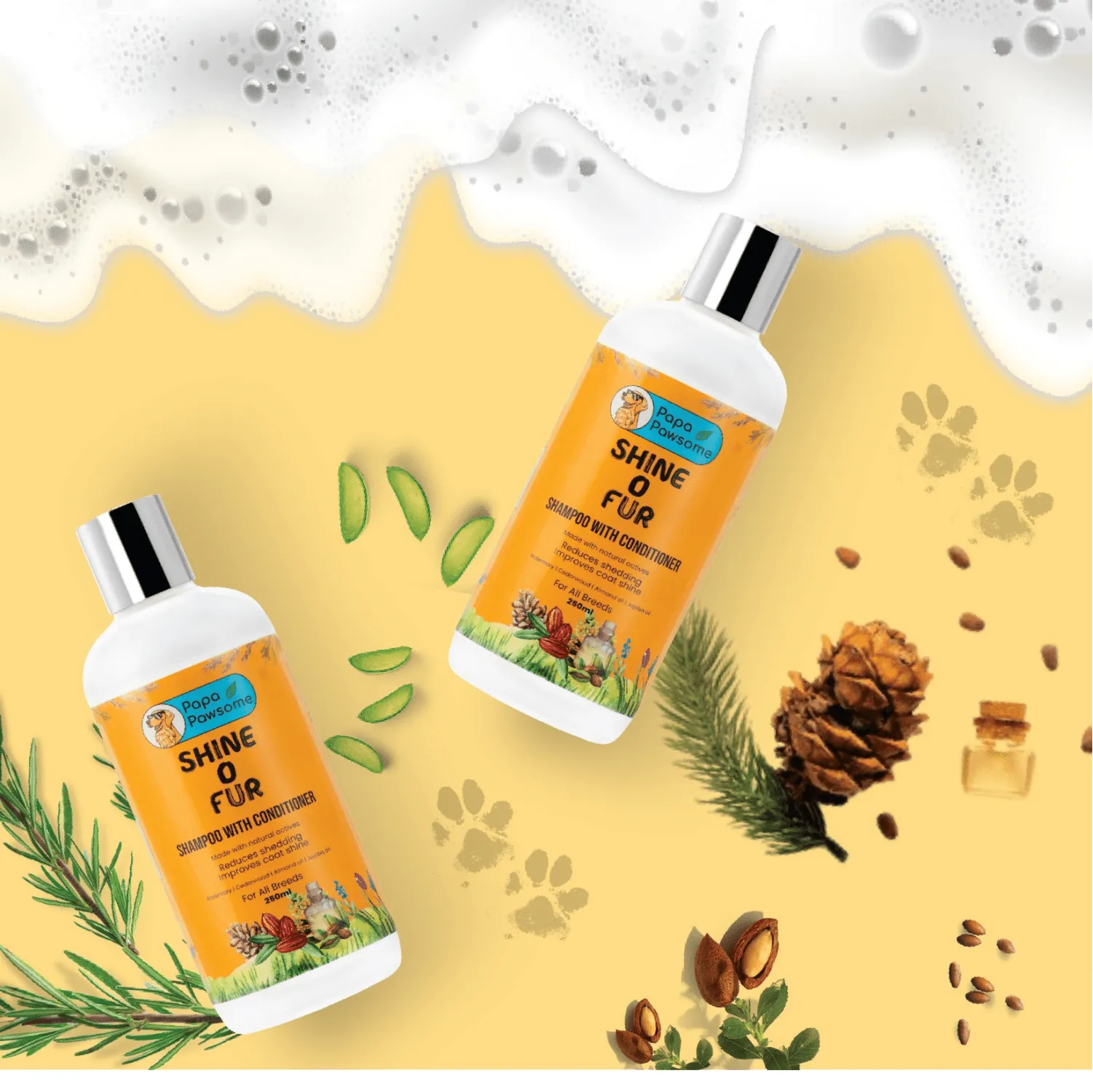 Papa Pawsome Shine O' Fur Shampoo with Conditioner and Palm Brush for Dogs