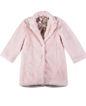 Paper Wings Roses & Unicorn Pink Faux Fur Coat