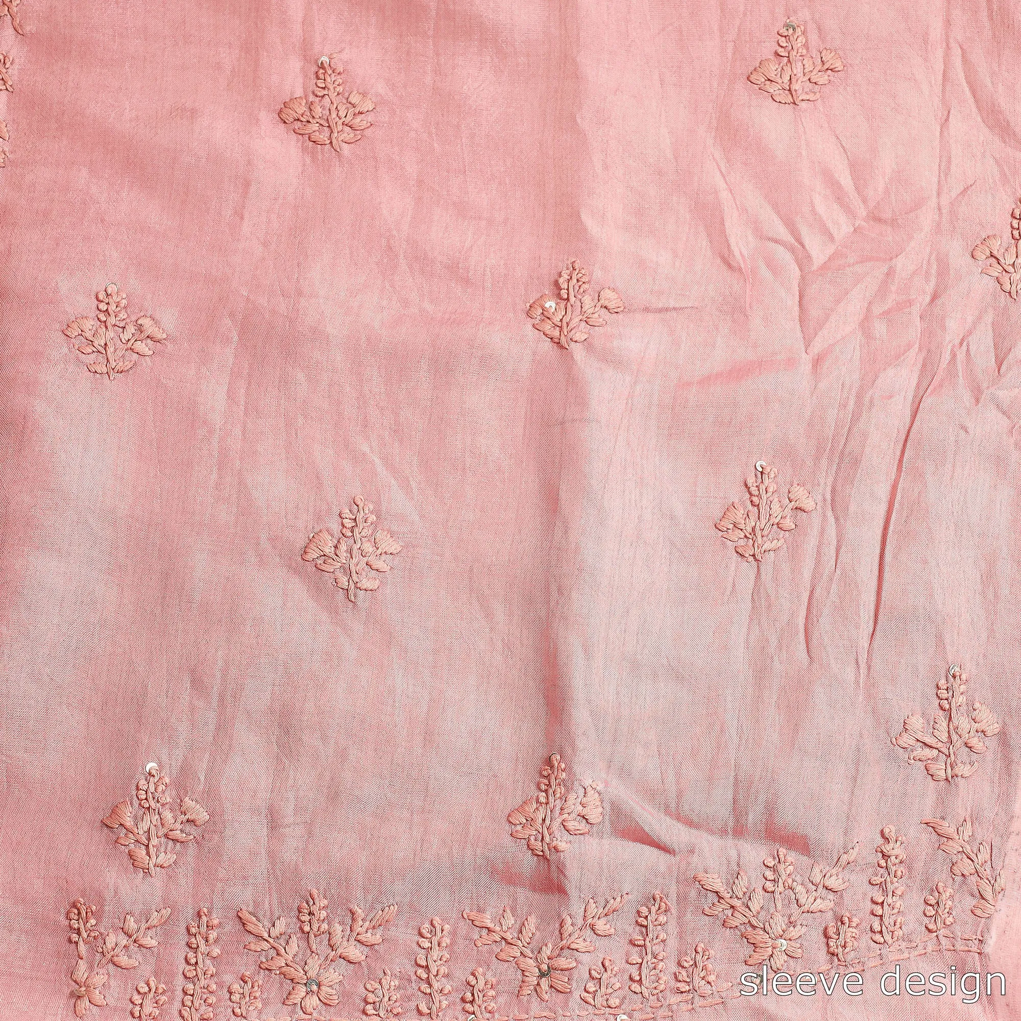 Peach - 3pc Hand Embroidery Dupion Silk Phulkari Dress Material 40