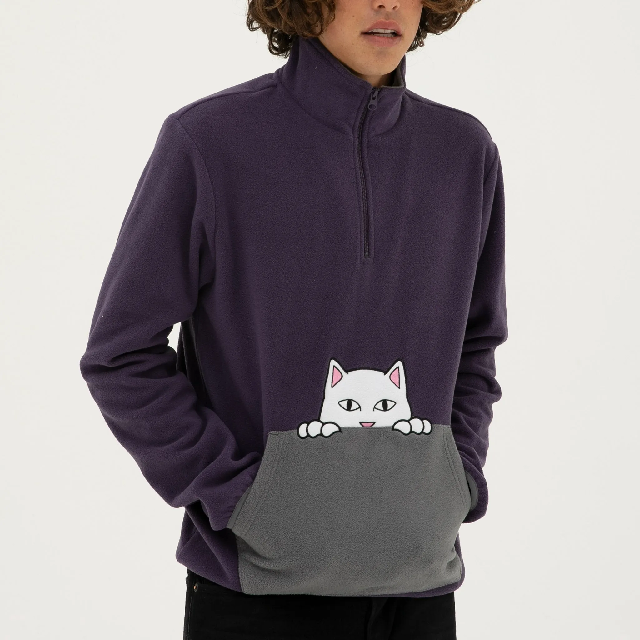 Peek A Nermal Brushed Fleece 3/4 Zip Sweater (Purple / Gray)