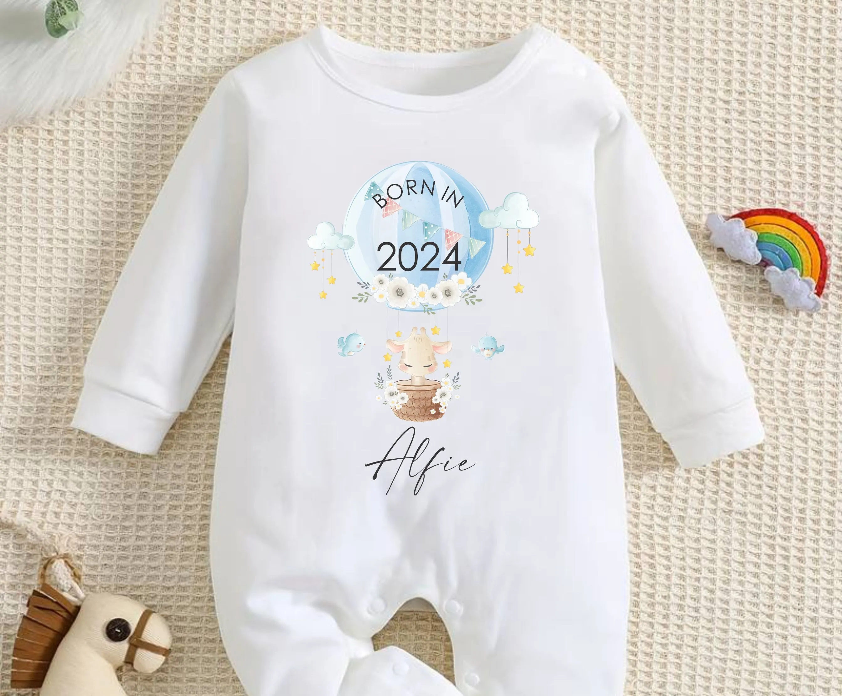 Personalised Born in 2024 Rompersuit or Vest - Giraffe