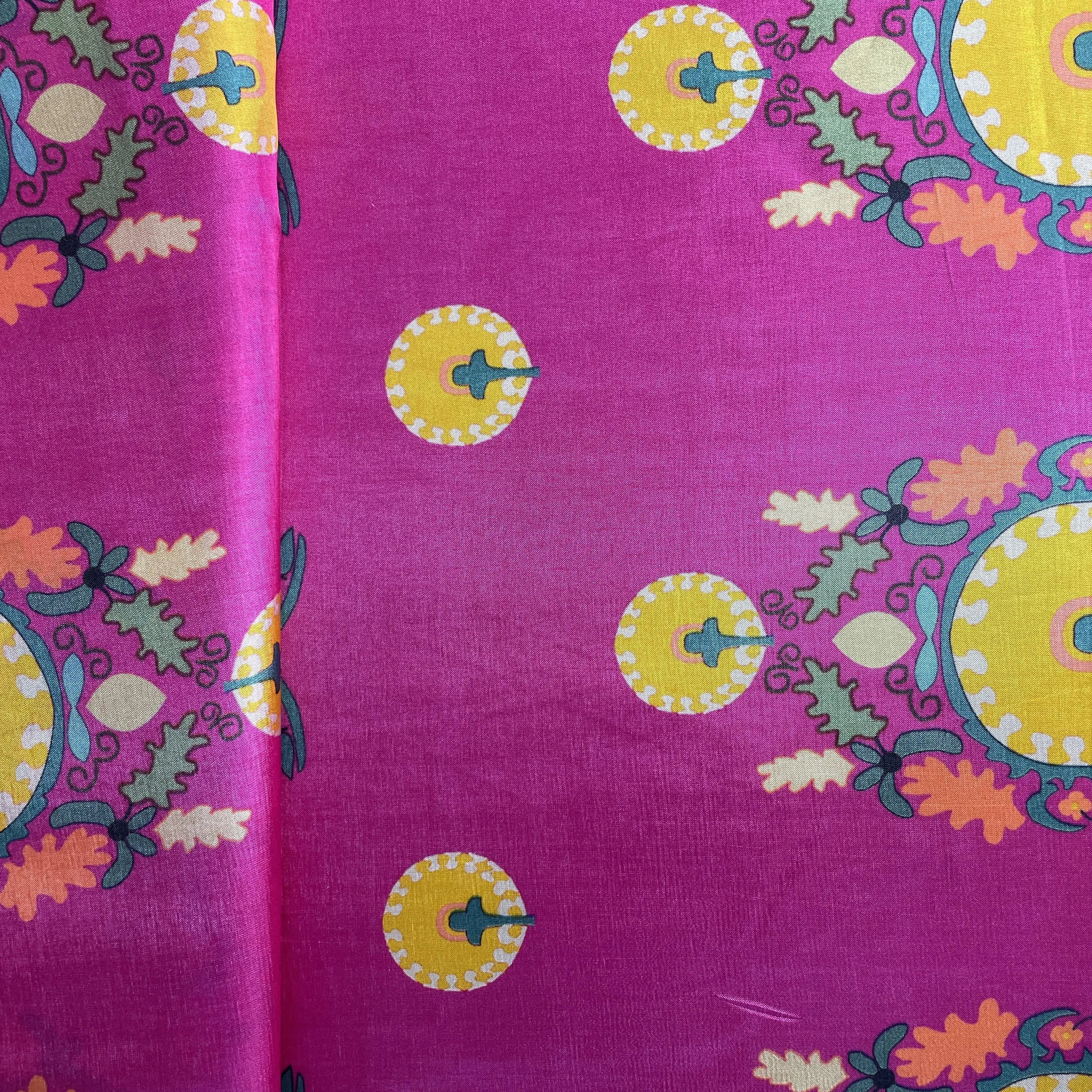 Pink Floral Print Upada Silk Fabric 19598