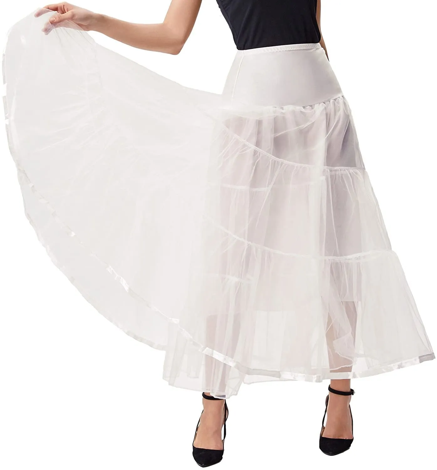 PINK WINGS Women's Ankle Length Cancan Underskirt Petticoats Hardnet (Large, White)