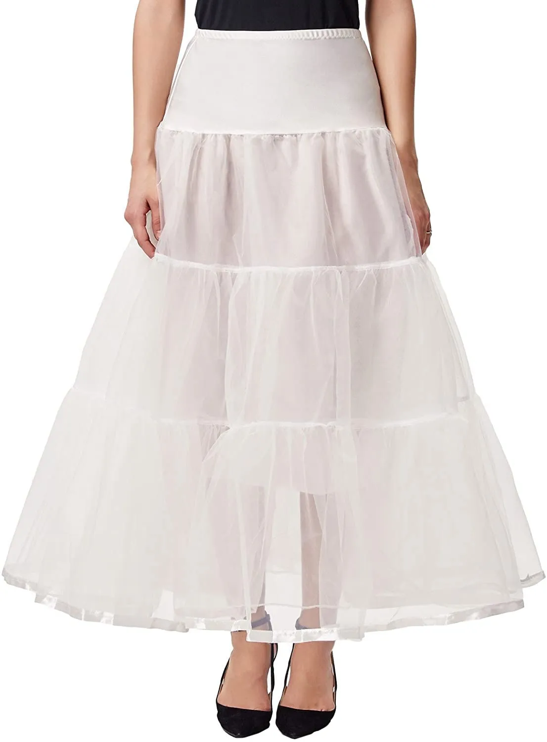 PINK WINGS Women's Ankle Length Cancan Underskirt Petticoats Hardnet (Large, White)