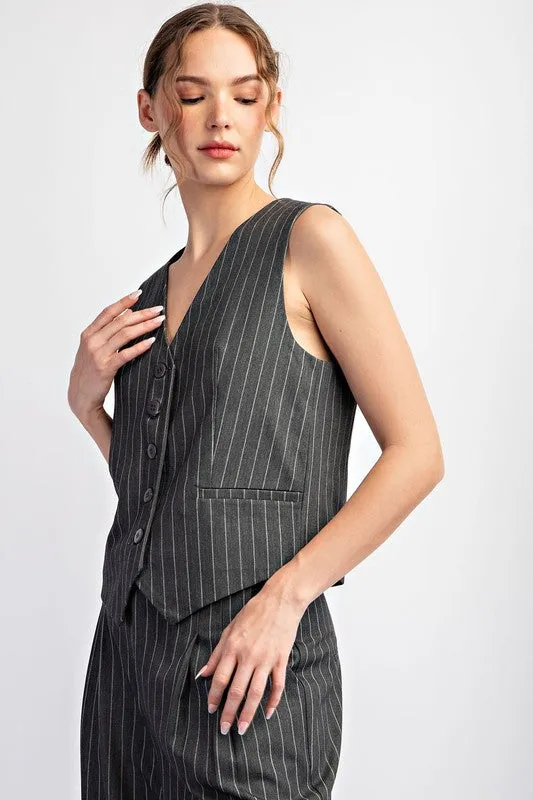 Pinstripe Vest - Grey