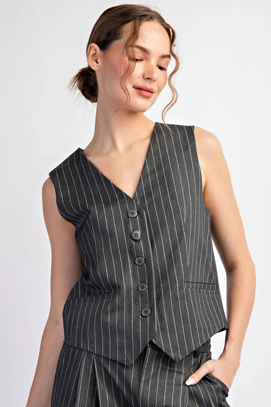 Pinstripe Vest - Grey