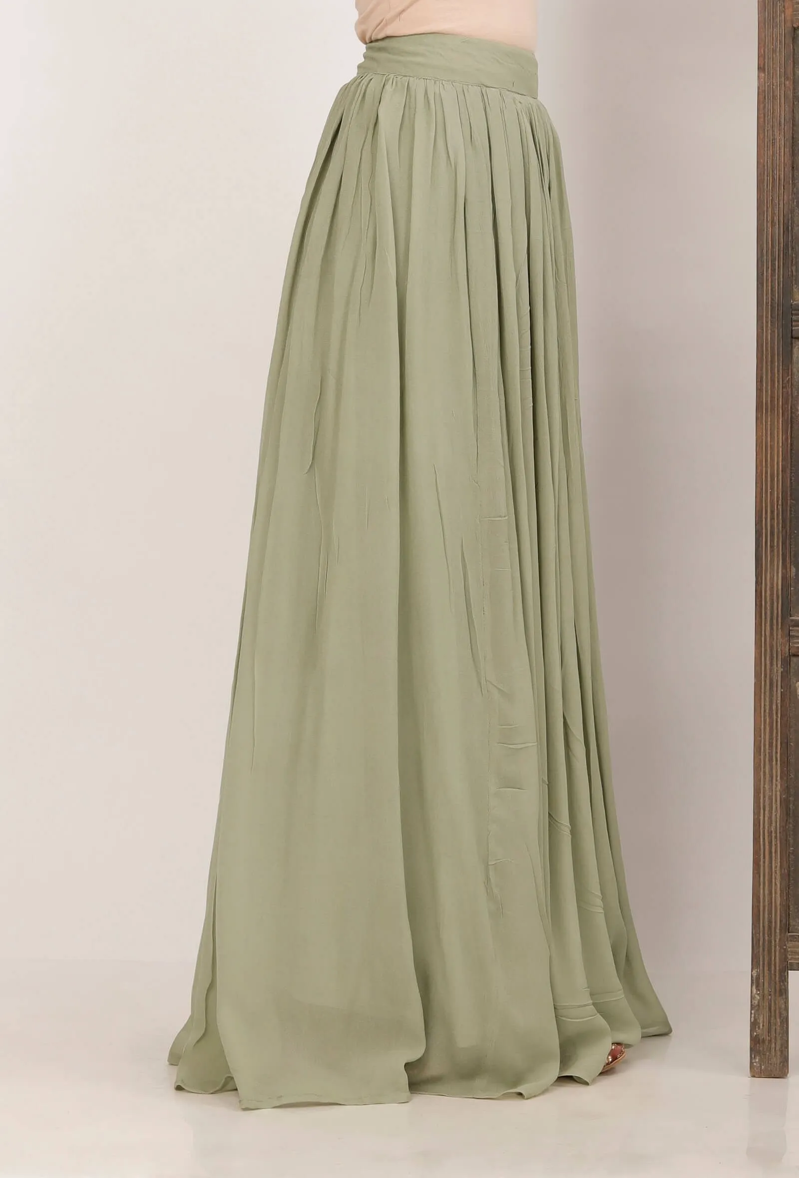 Pista Green Georgette Long Skirt