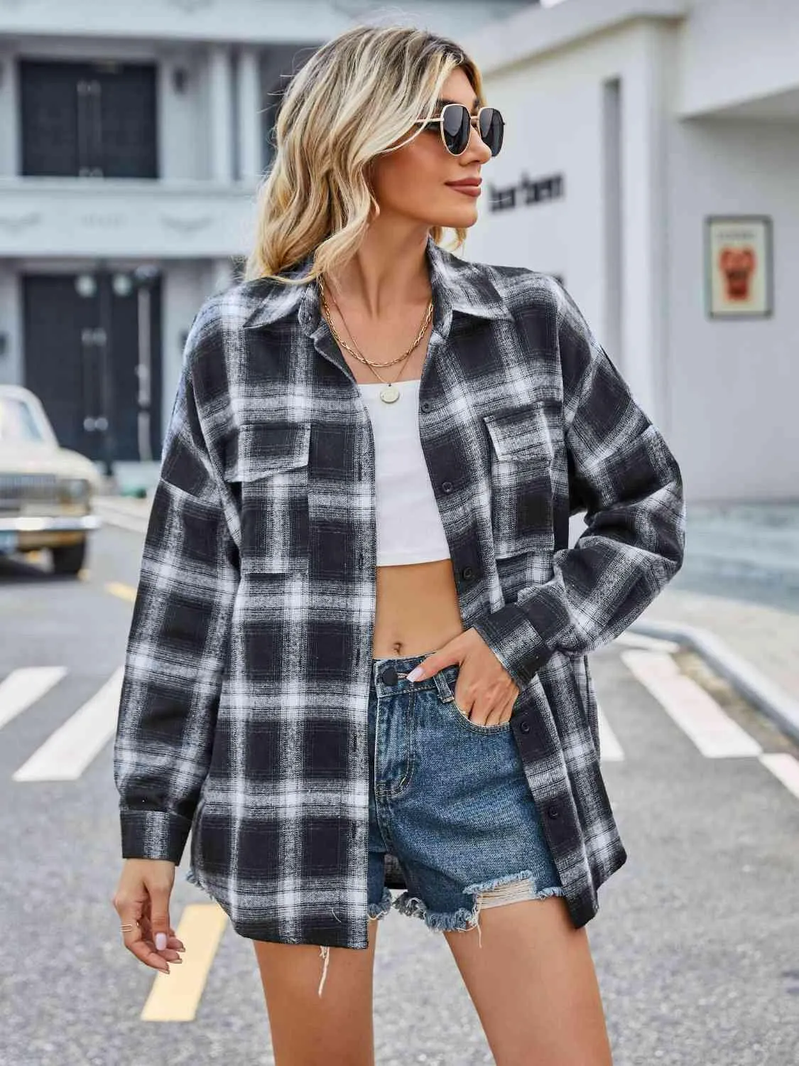 Plaid Collared Neck Button Down Shirt