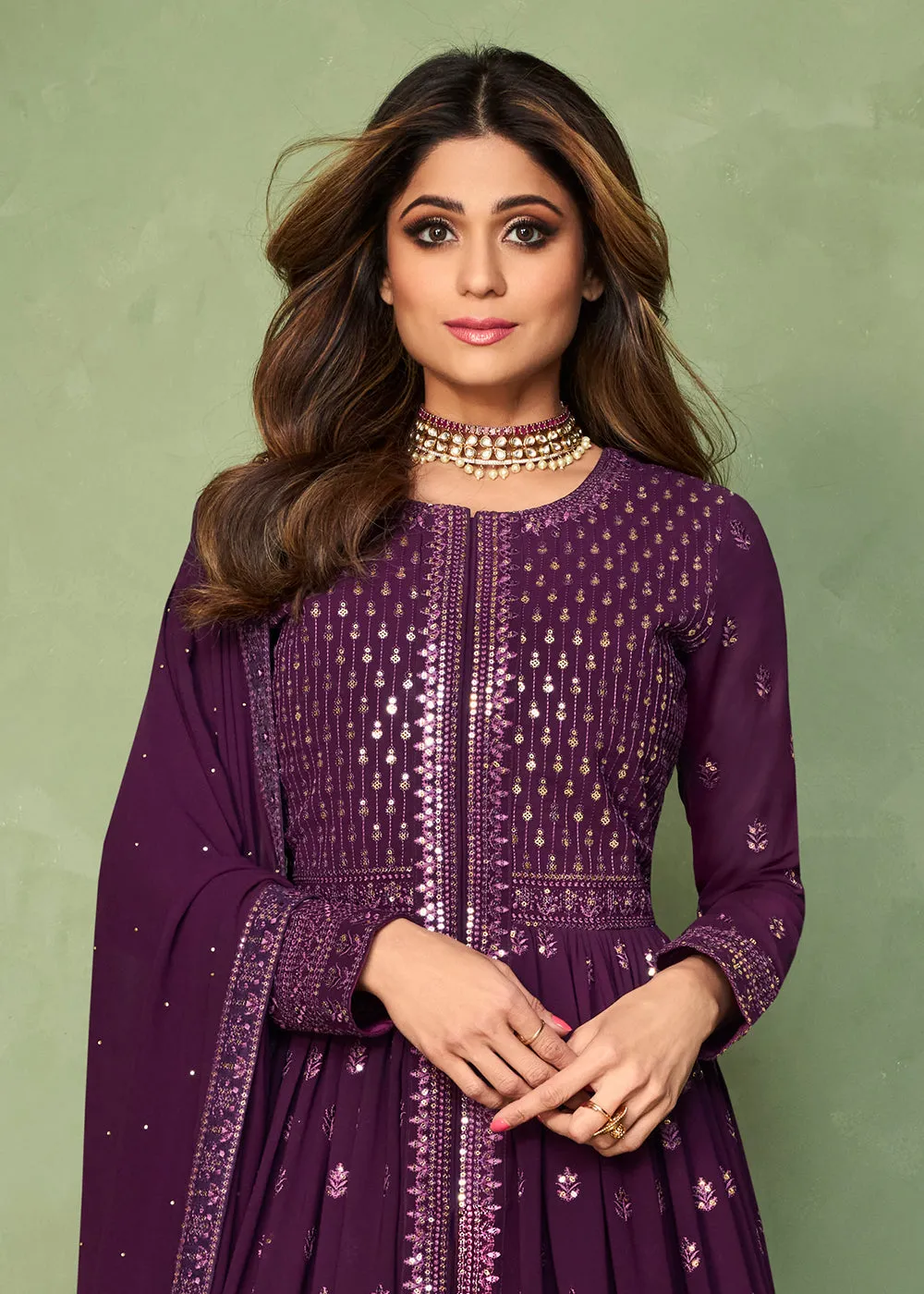 Plum Purple Skirt Style Bridesmaids Anarkali Dress