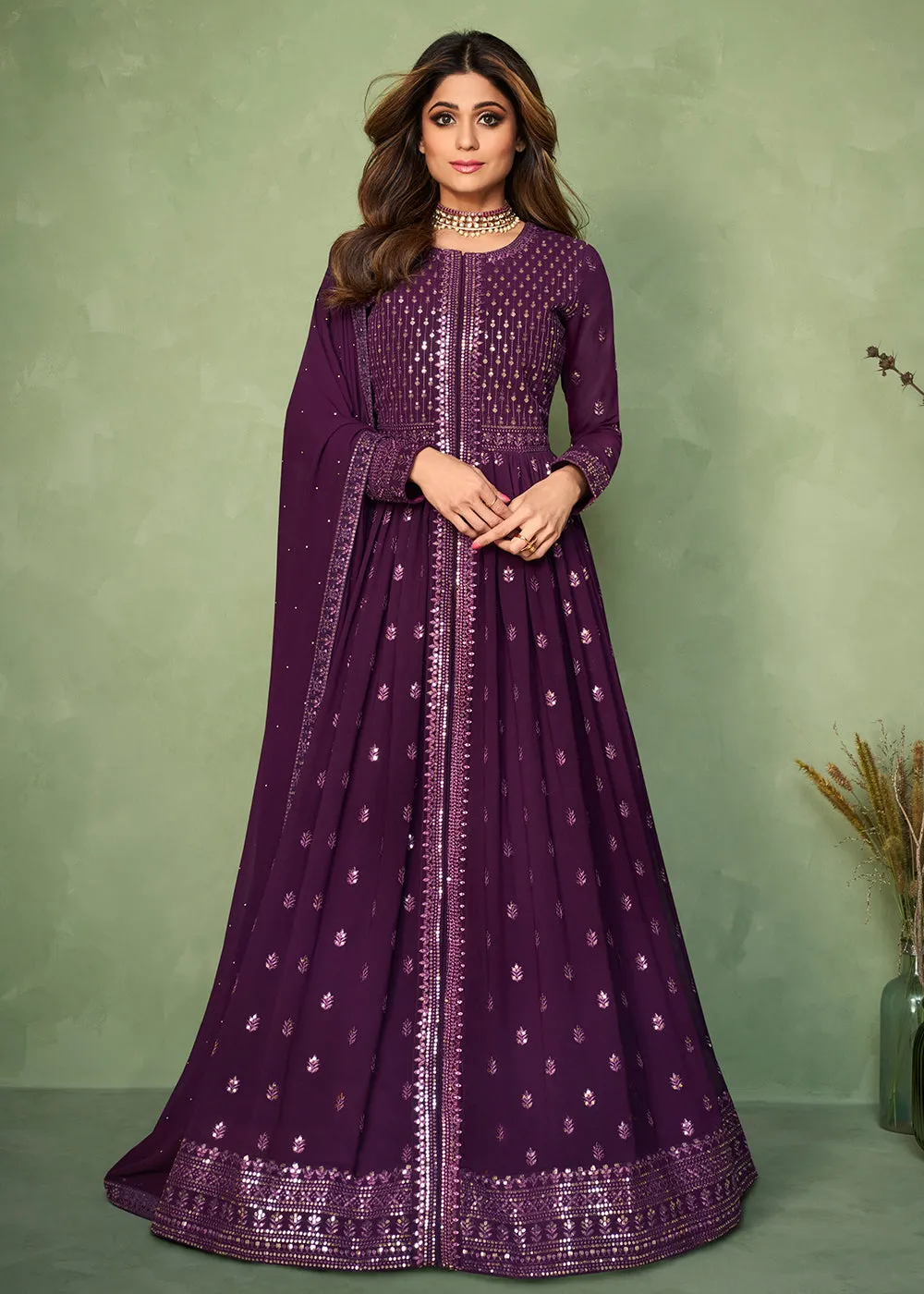 Plum Purple Skirt Style Bridesmaids Anarkali Dress