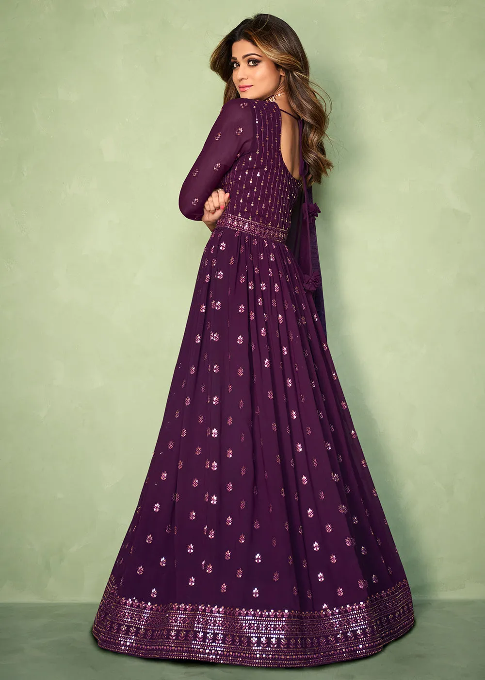 Plum Purple Skirt Style Bridesmaids Anarkali Dress