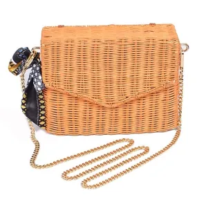 PPC6504 Square Rattan & Scarf Detail Handbag/Crossbody