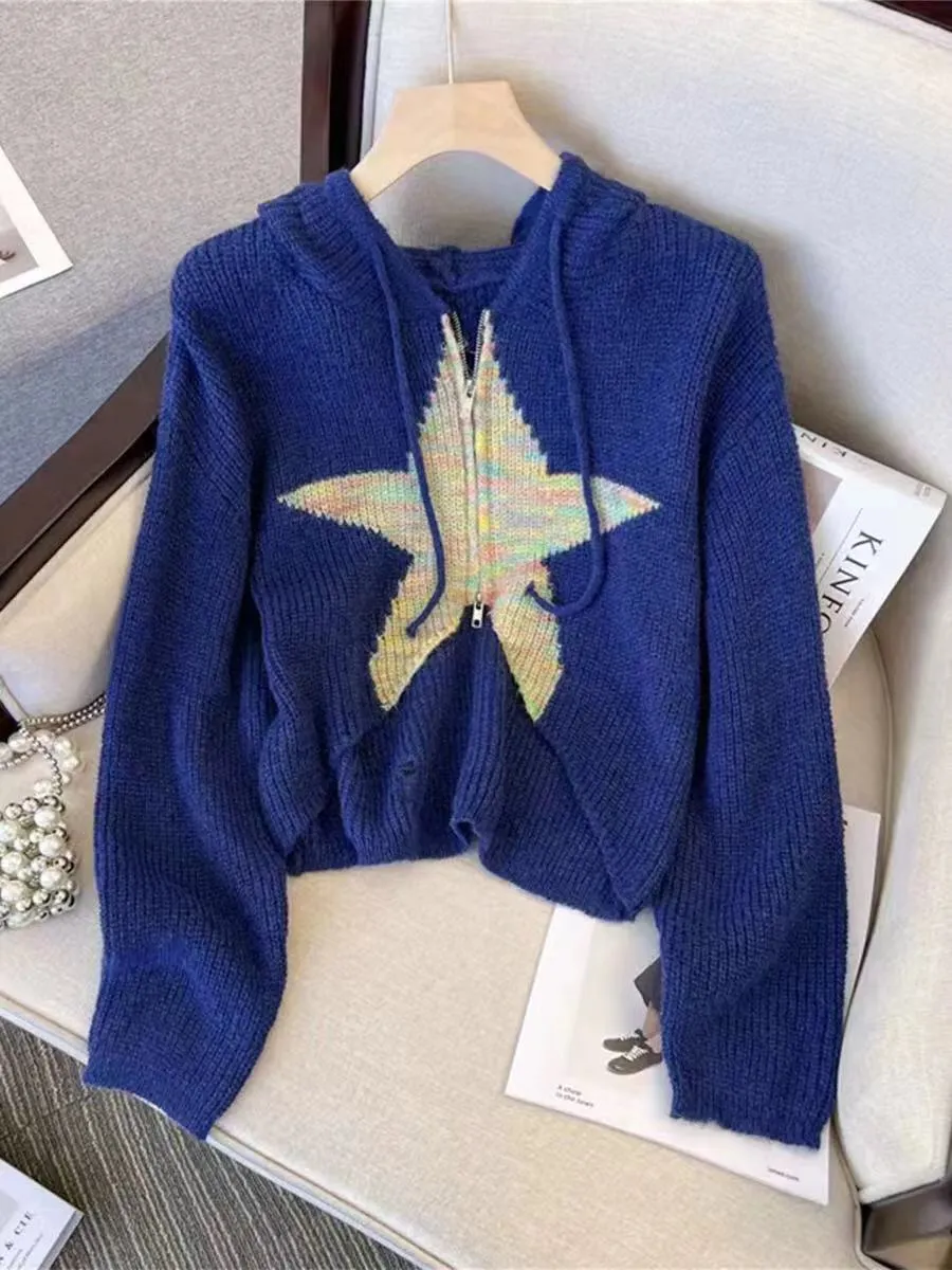 Pre Order:  Casual Star Knitted Cropped Cardigan