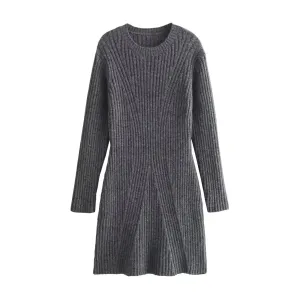 Pre Order:  Knitted Long Sleeve Mid-Calf Dress