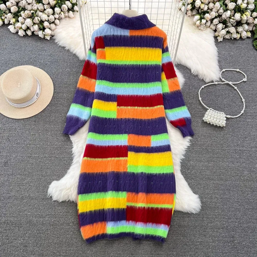 Pre Order:  Rainbow Stripes Long Knitted Dress