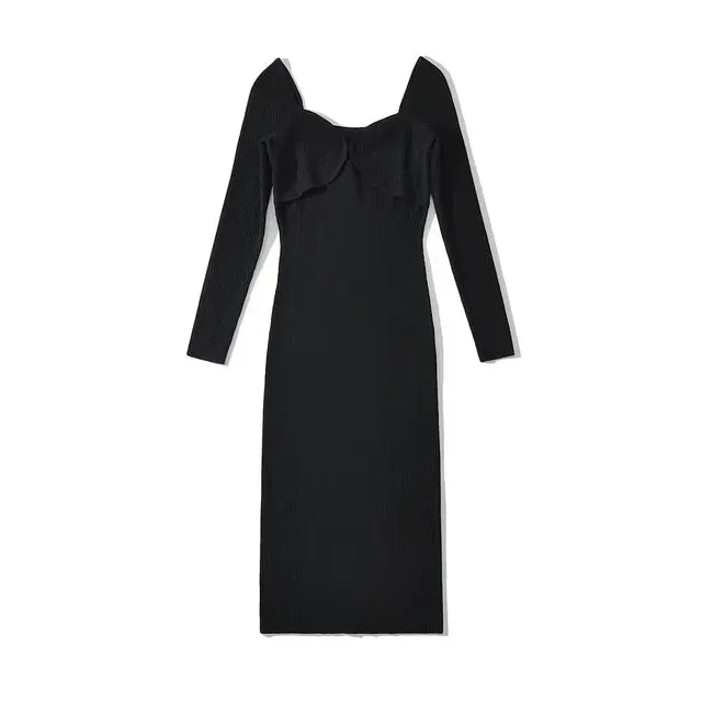 Pre Order:  Ribbed Midi Knitted Wrap Dress