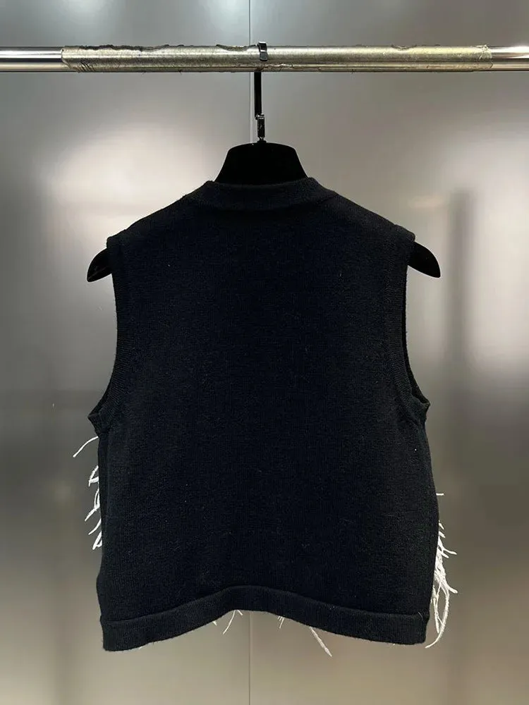 Pre Order:  Spliced Feather Single Breasted Knitted Vest