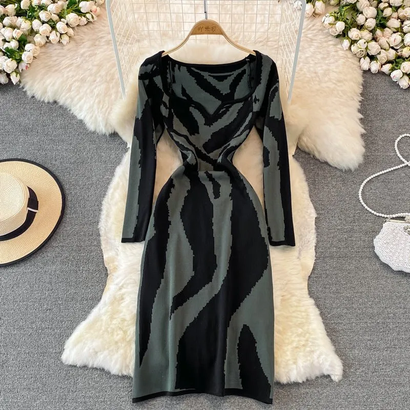 Pre Order:  Zebra Knitted Mid-Length Dress