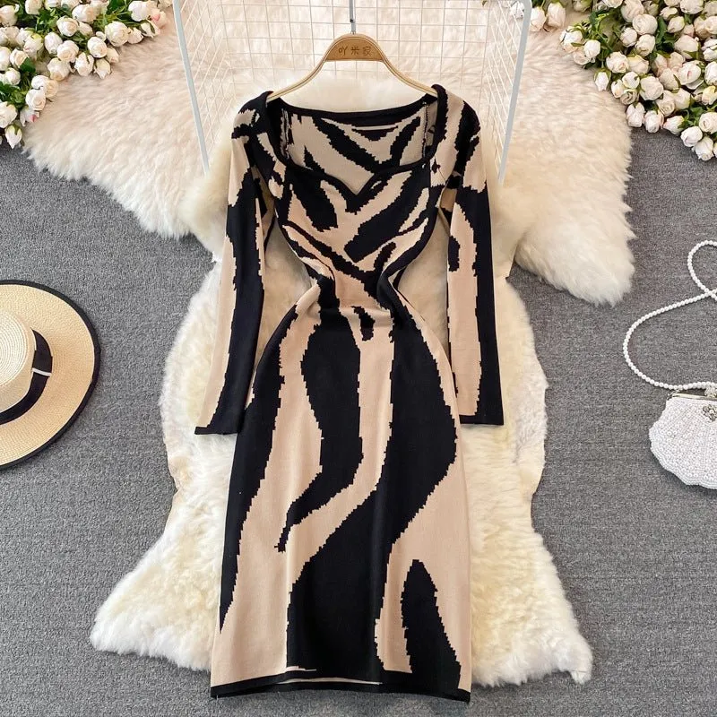 Pre Order:  Zebra Knitted Mid-Length Dress