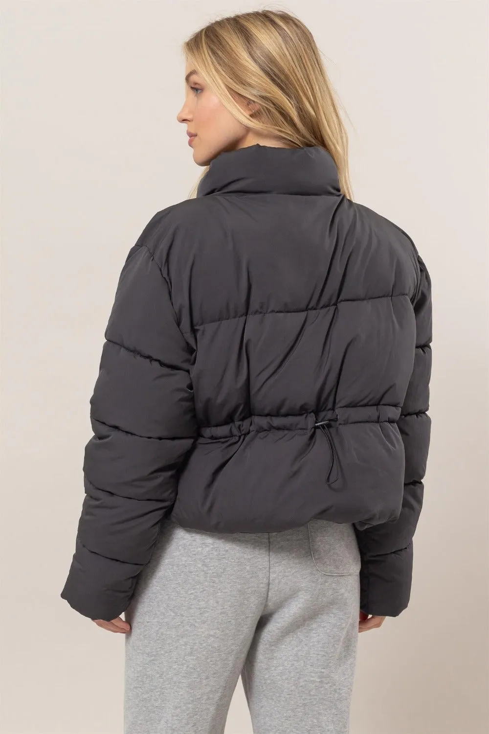 Quilted Back Drawstring Puffer Coat