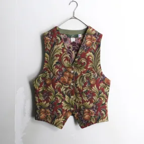 "ORVIS" Indian red fruits pattern gobelin tapestry vest