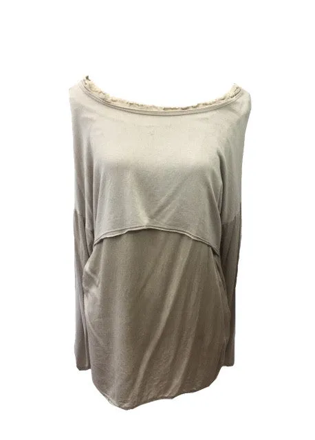 Raggy Edge Silk Layer Top in Stone Made In Italy By Feathers Of Italy One Size