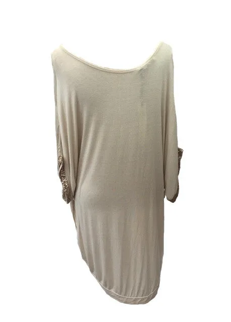 Raggy Edge Silk Layer Top in Stone Made In Italy By Feathers Of Italy One Size