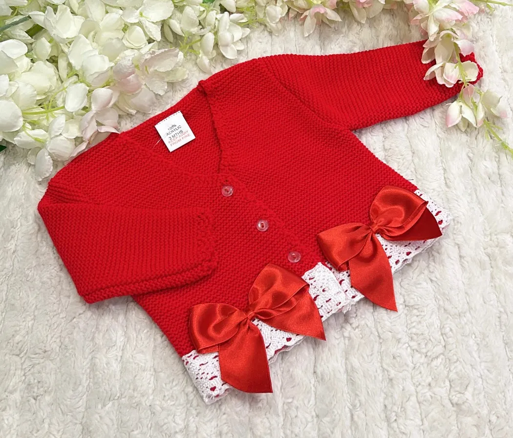 Red knitted bow cardigan