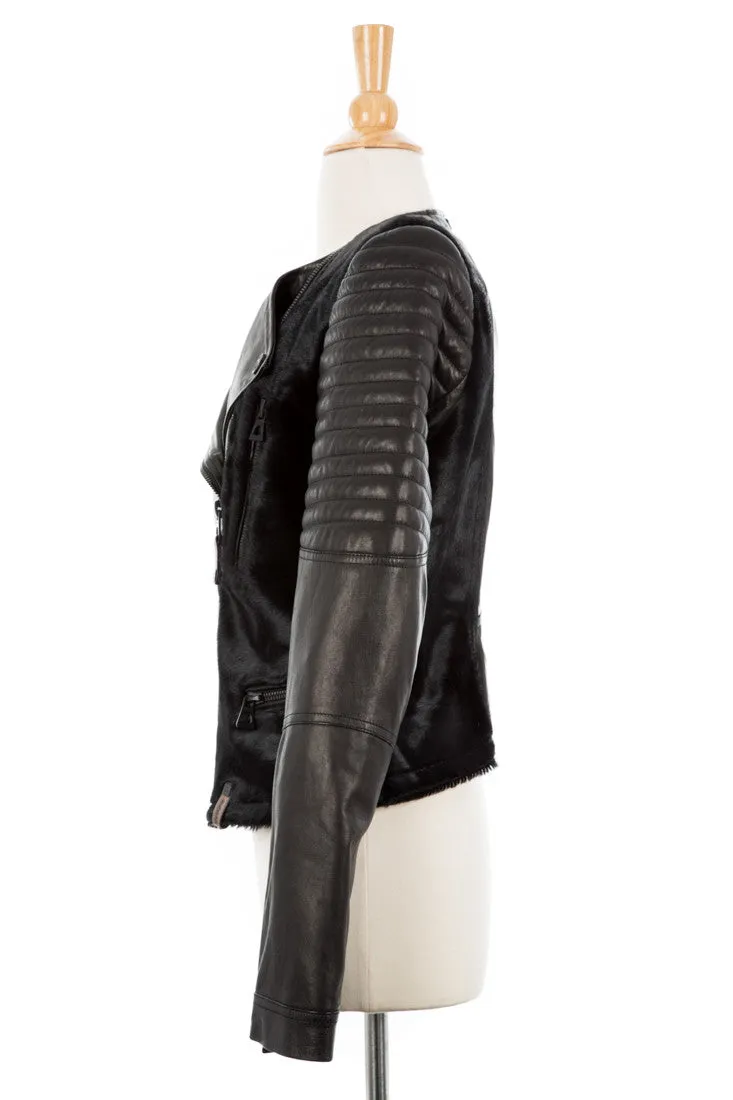 Riva Leather Biker Jacket With Pony Hair