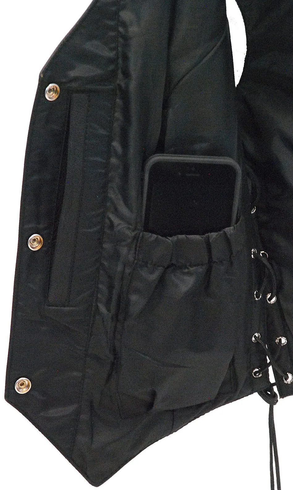 Rivet Stud Trim Side Lace Women's Leather Vest #VL2666SLK ()