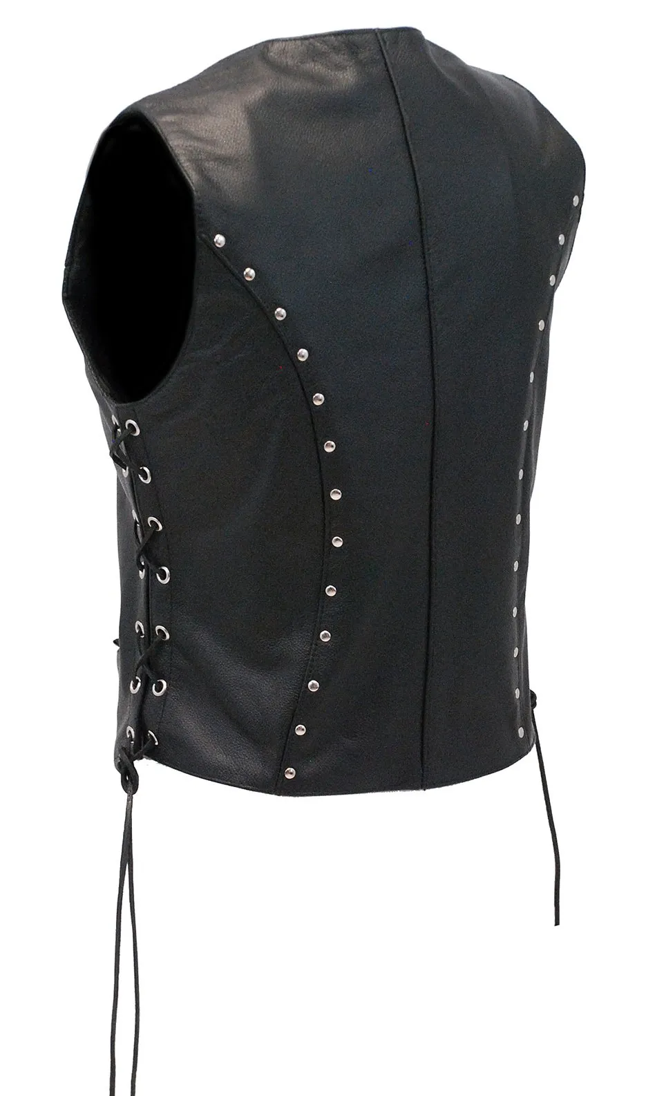 Rivet Stud Trim Side Lace Women's Leather Vest #VL2666SLK ()