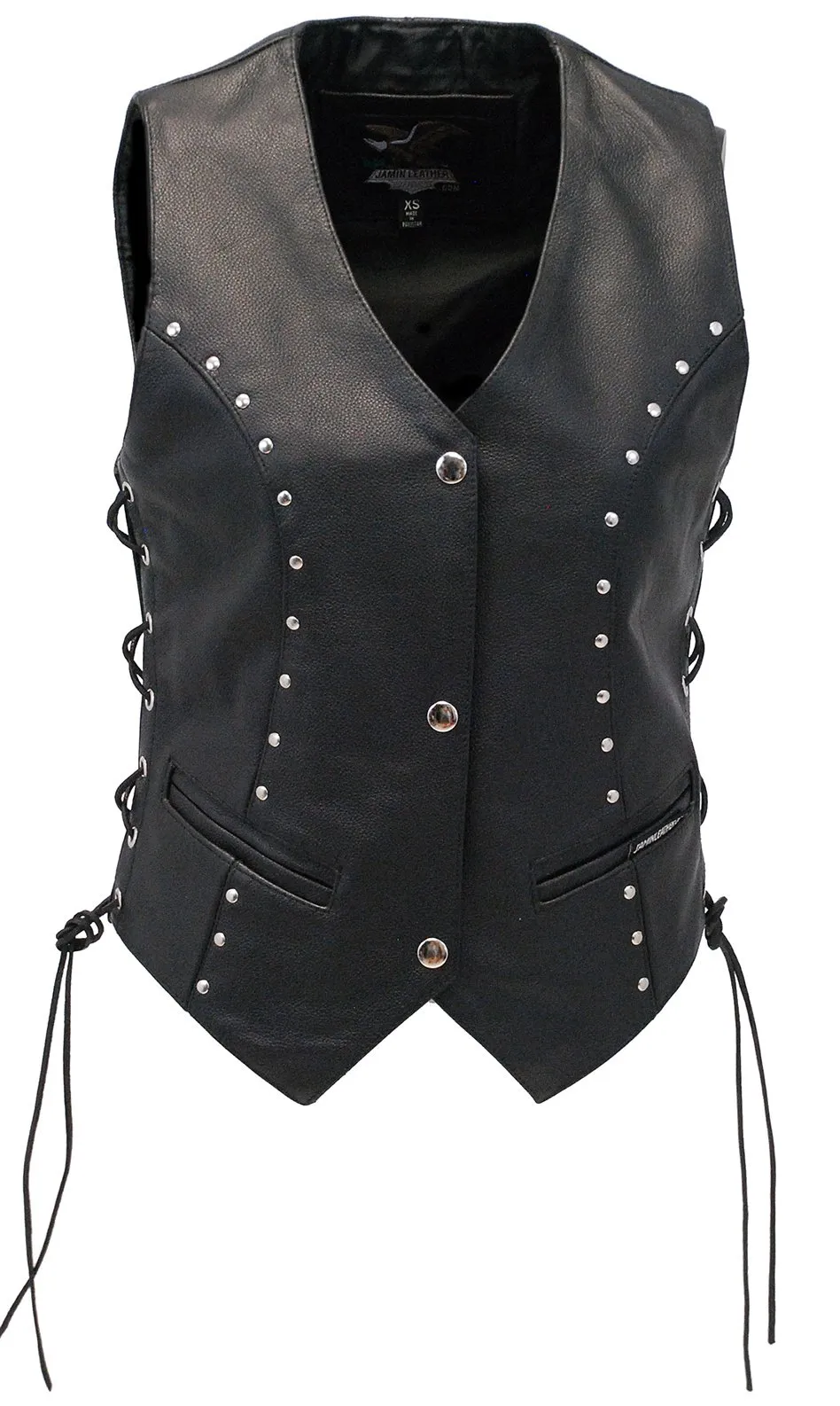 Rivet Stud Trim Side Lace Women's Leather Vest #VL2666SLK ()