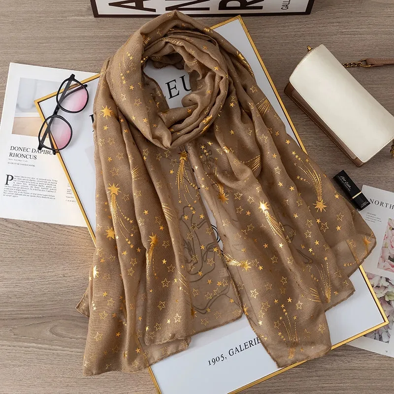 Romantic Gold Pattern Silk Scarf