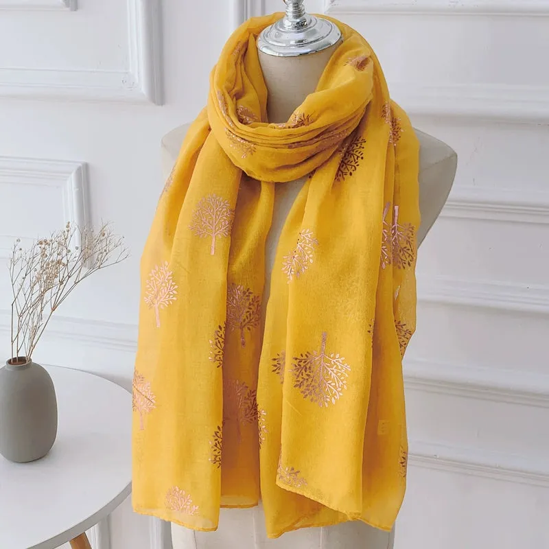 Romantic Gold Pattern Silk Scarf