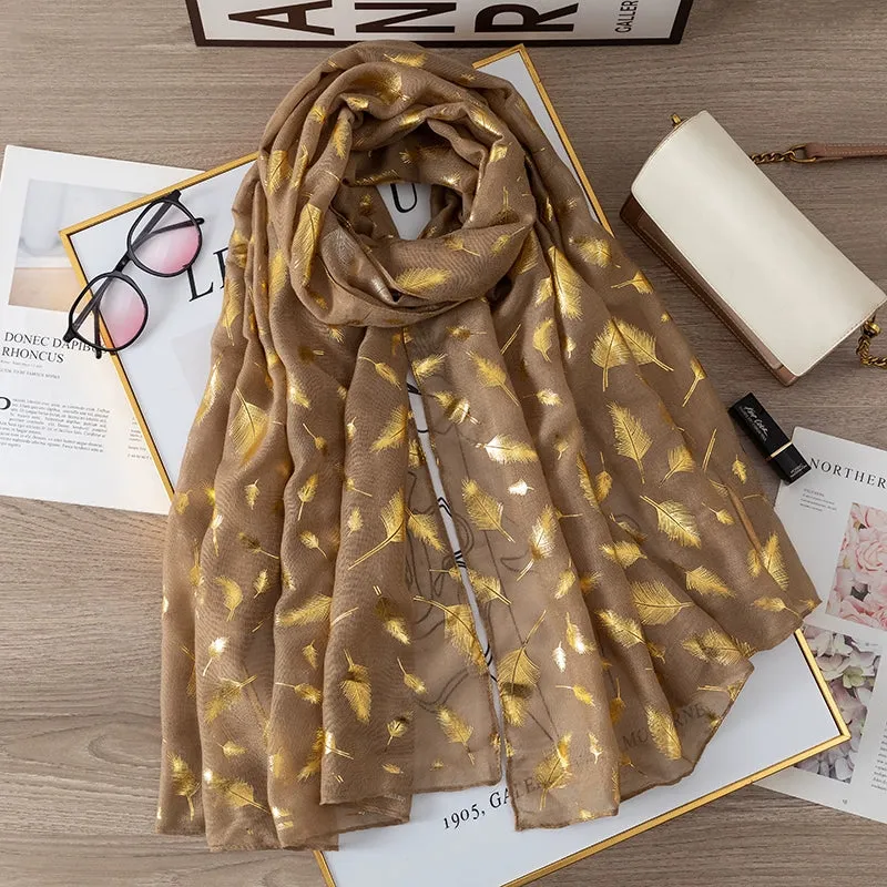 Romantic Gold Pattern Silk Scarf