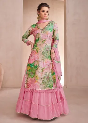 Rose Pink Pure Muslin Embroidered Lehenga Skirt Suit