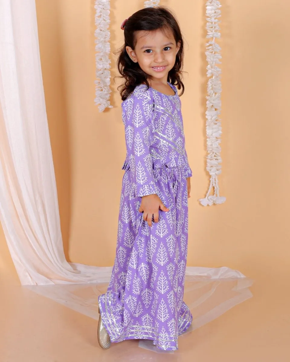 Royal Purple Floral Print Girls Lehenga Set