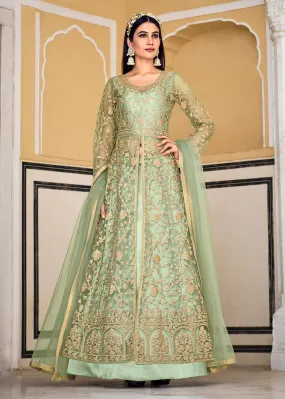 Sea Green Skirt & Pant Style Designer Anarkali Suit