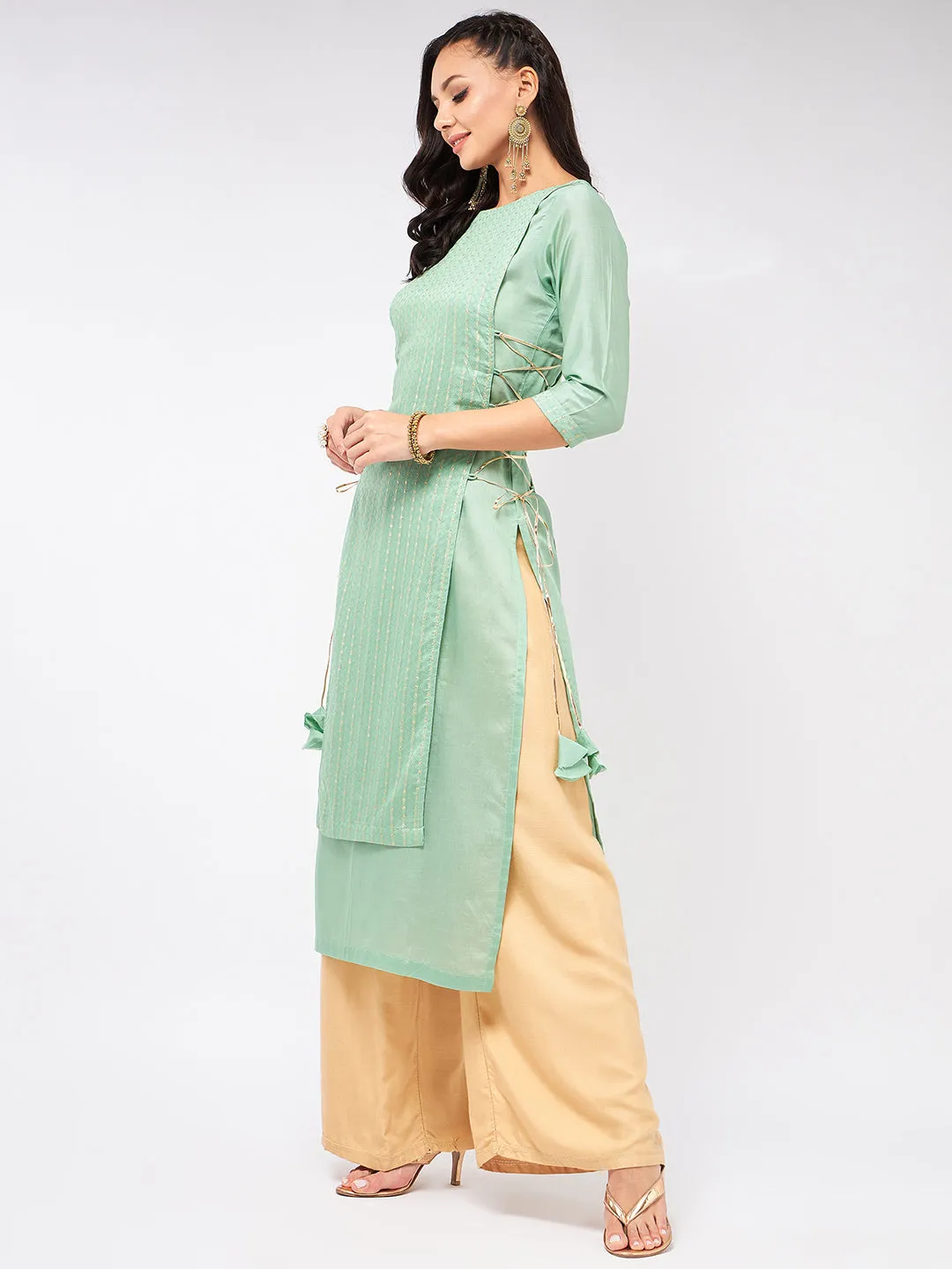 Self Design Festive Kurta With Side Dori Details