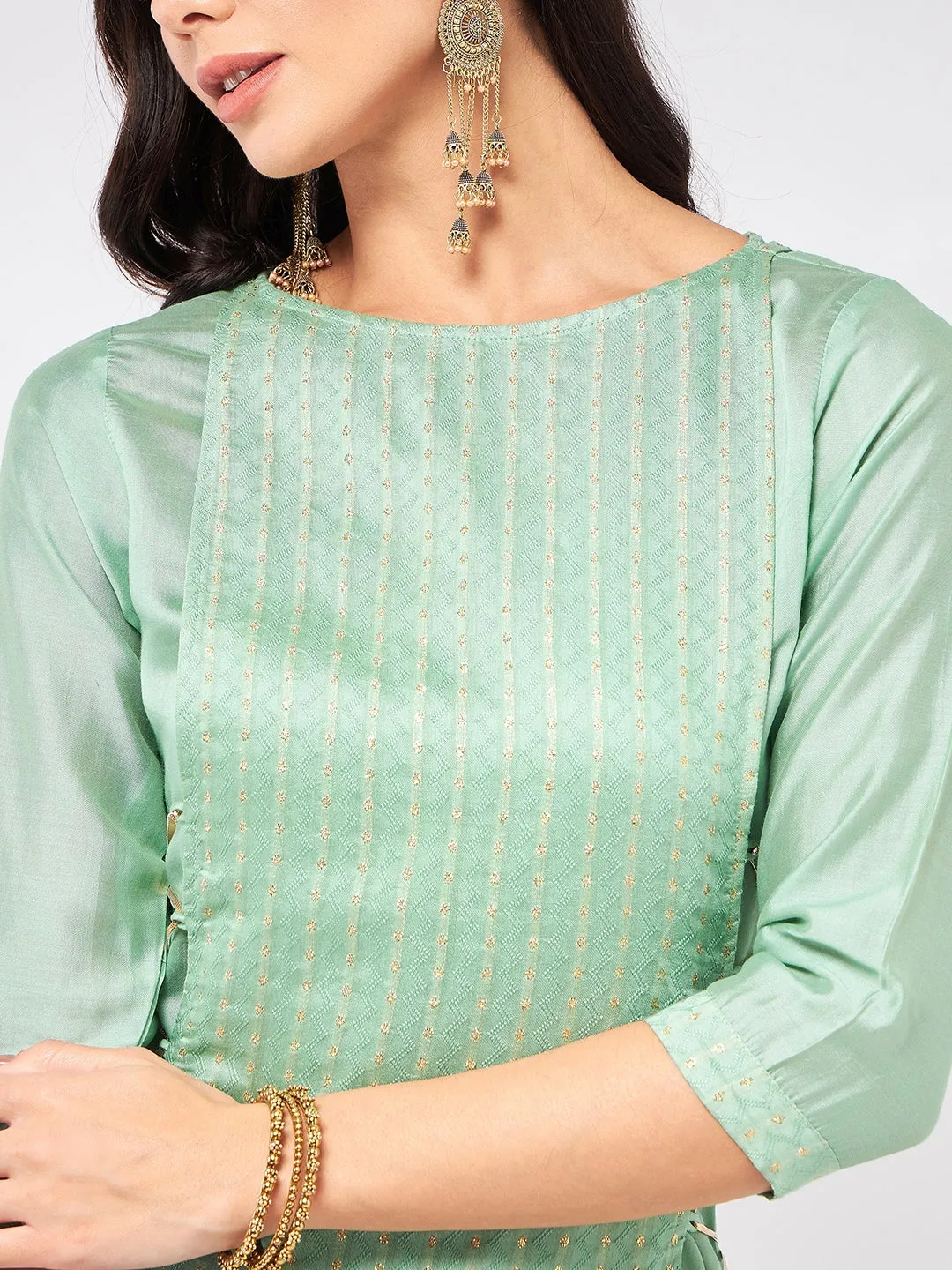 Self Design Festive Kurta With Side Dori Details