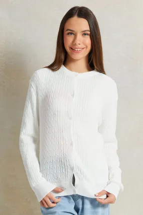 Senior Girls White Knitted Cardigan