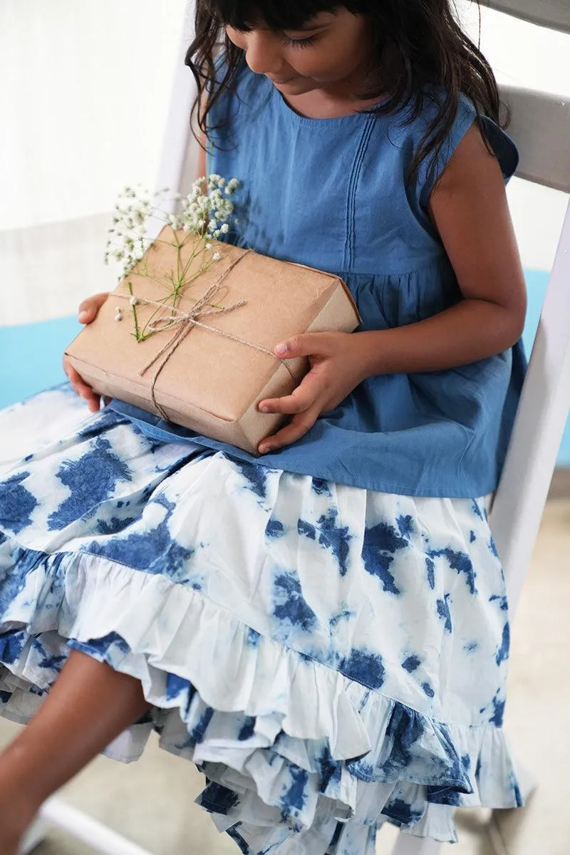 Set of 2 - 'Blue Sky’ top and high low tie and dye skirt in indigo