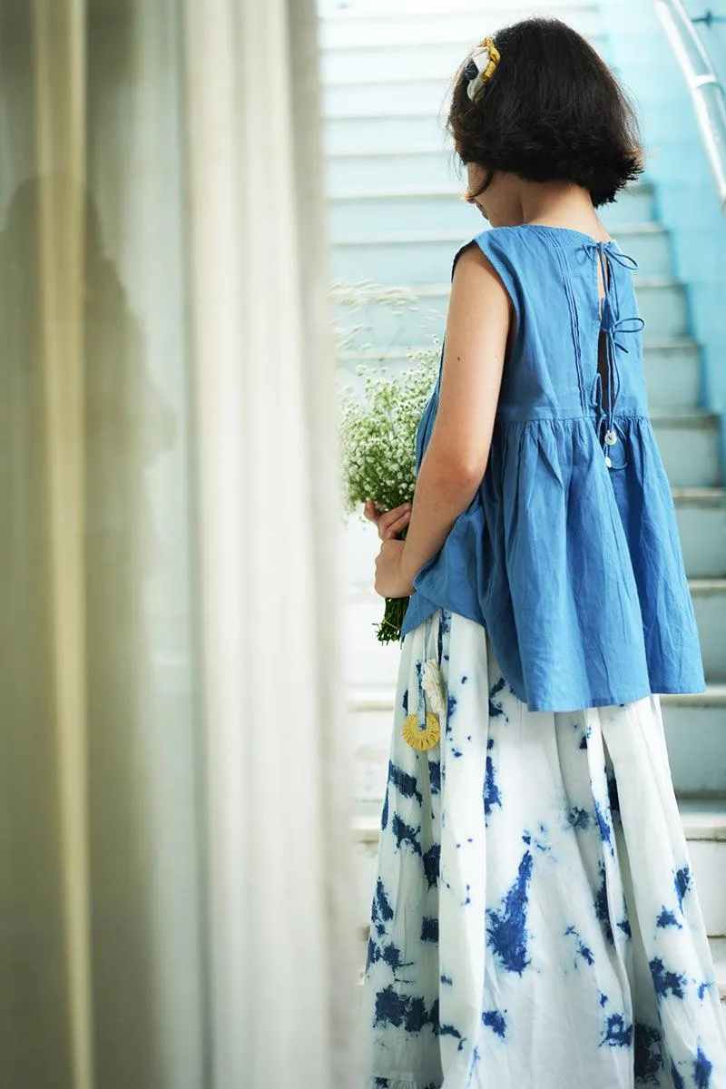 Set of 2 - 'Blue Sky’ top and high low tie and dye skirt in indigo