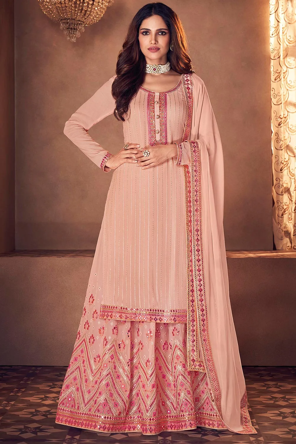 Significant Peach Lehenga Style Designer Suit